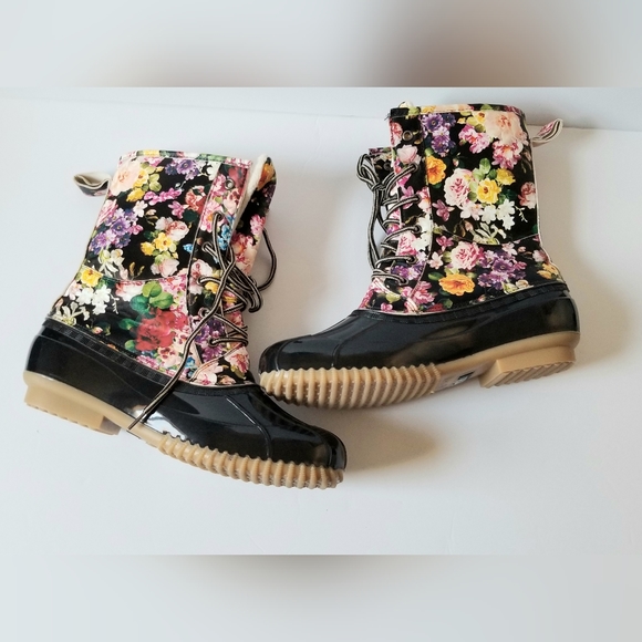 NWOT Jands Floral Mid-calf Duck Boots Women's Sz 10 - Picture 2 of 9